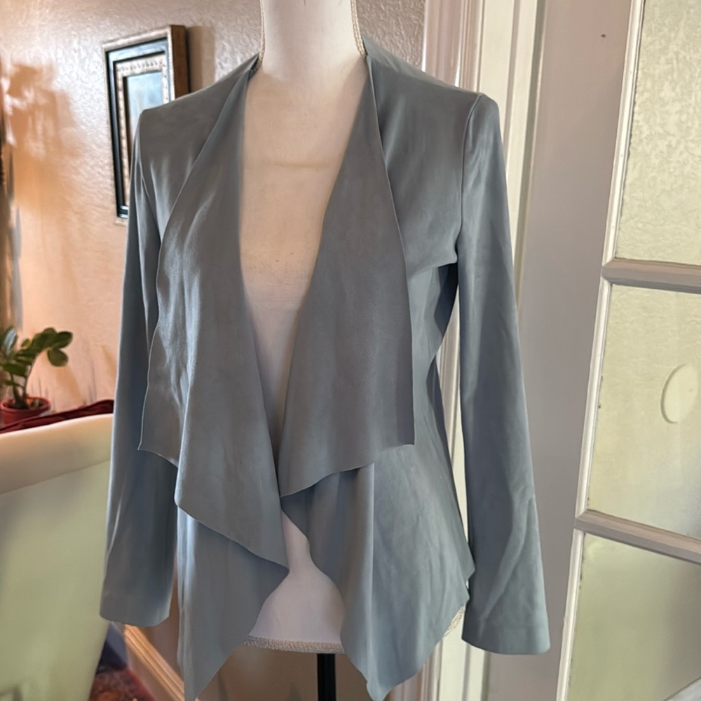 Chic Zara Basic faux suede drape front moto jacket soft  nice stretch lt blue